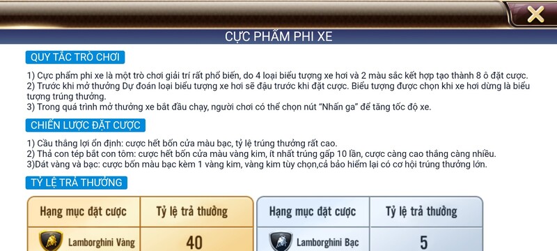 luật chơi game siêu xe tdtc