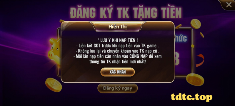 Lưu ý khi nạp tiền TDTC