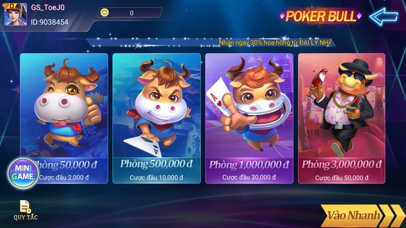 sảnh game bài poker bull tdtc